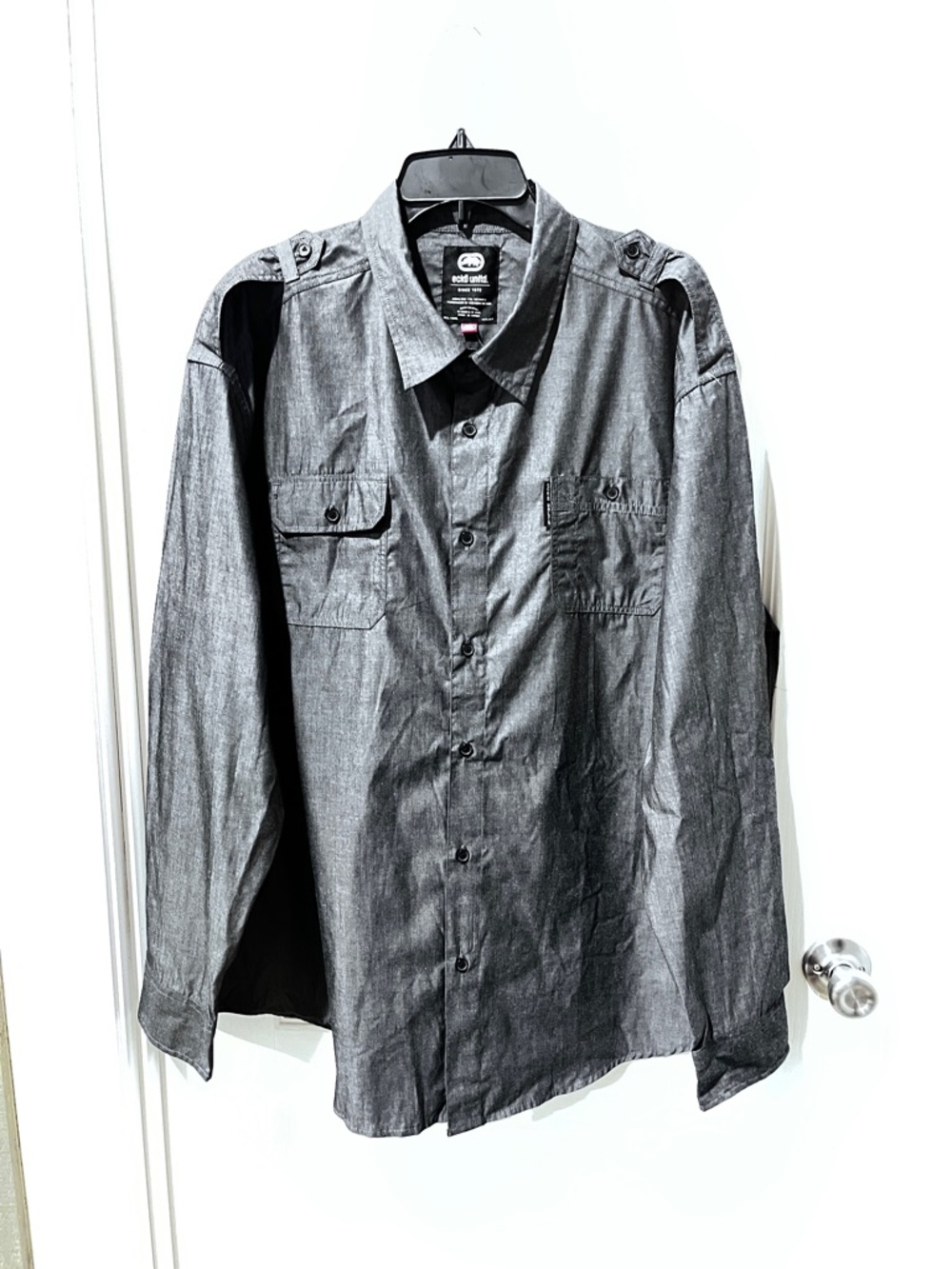 Ecko Unlimited Gray Button-Up Work Shirt with Chest Pockets Size 2XL